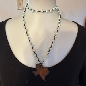 Light Blue Glass Beaded Texas Necklace Boho